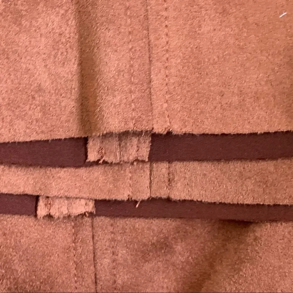 Ulla Popken Faux Suede Seam Detail Stretch Skirt, Gold Brown 20/22